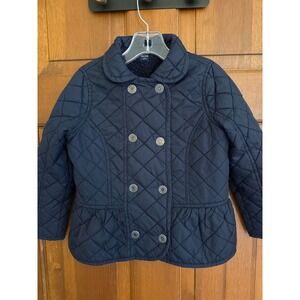 Baby Gap Quilted Barn Jacket Toddler Girls Size 5T Navy Fleece-Lined Preppy Coat
